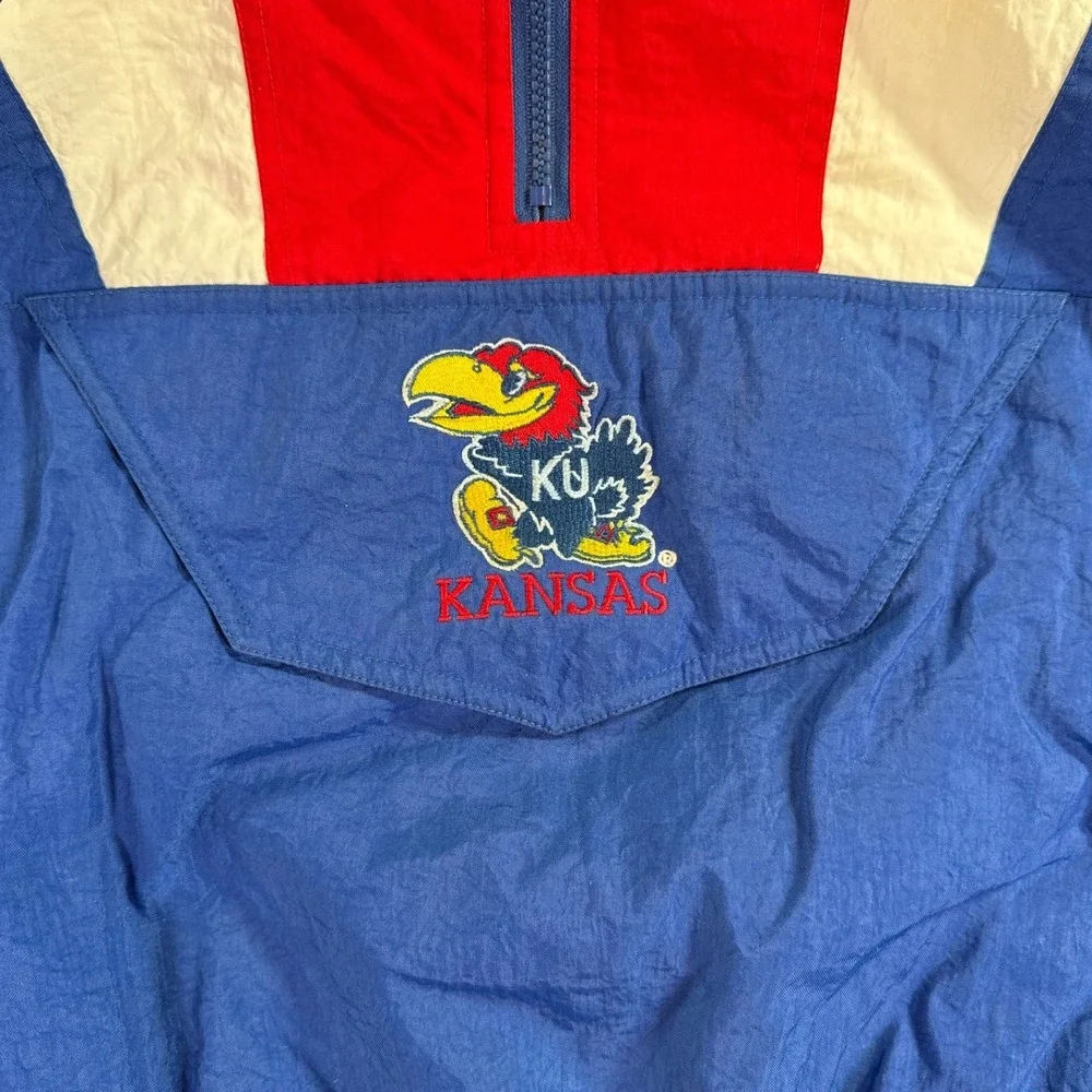 Vintage Starter Kansas Jayhawks Jacket Mens XL Blue‎ 90s Puffer Anorak KU NCAA